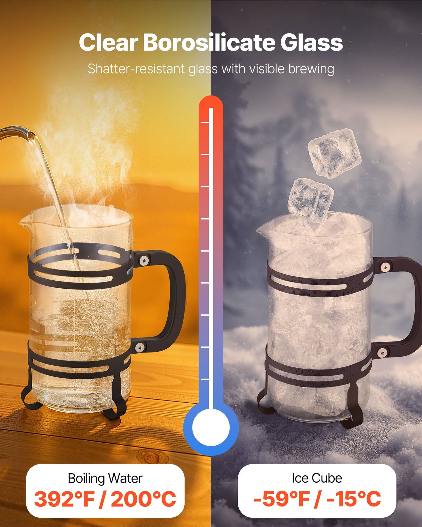 [vendor] French Press Coffee Maker, 1 Liter Borosilicate Glass