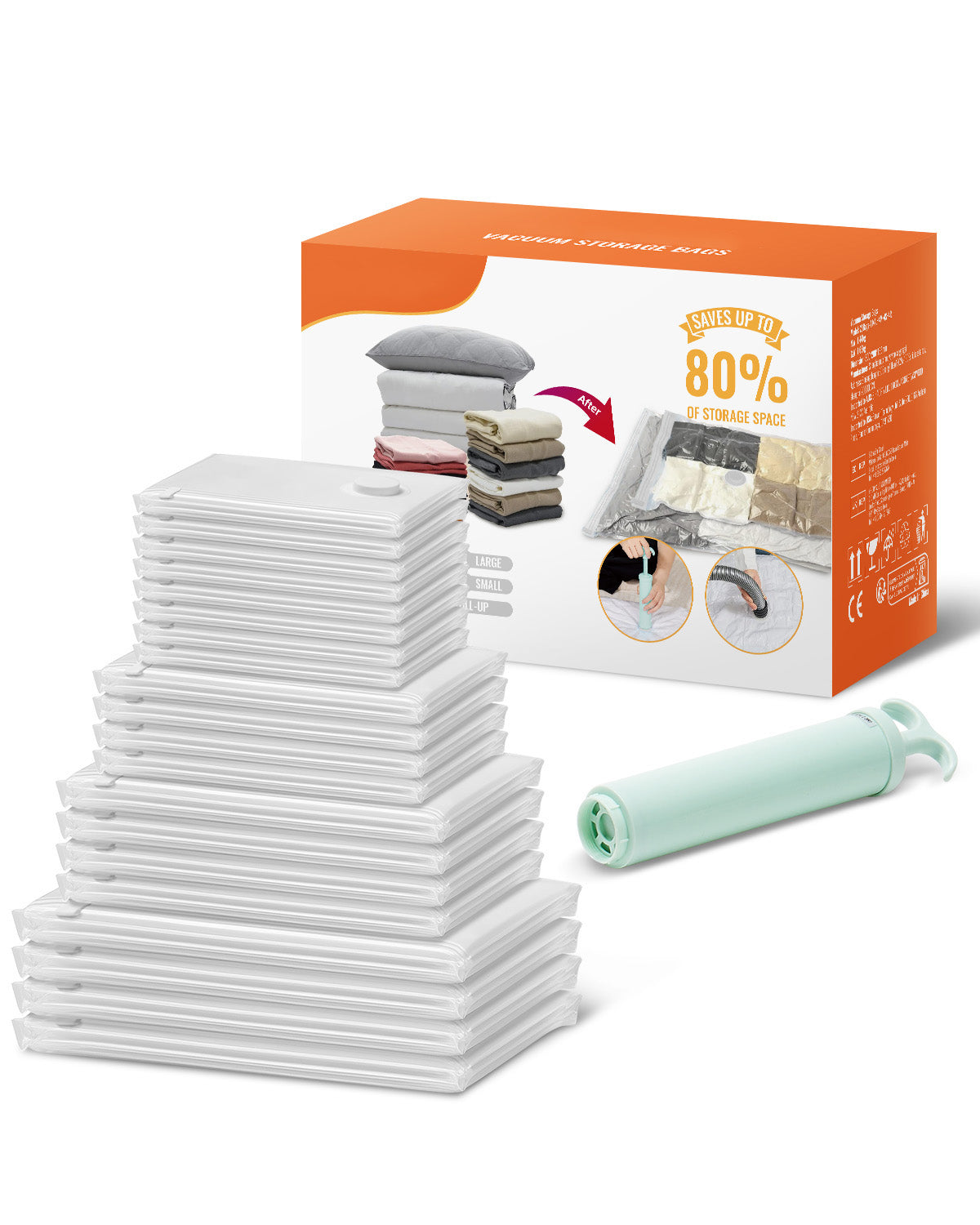 [vendor] 20 Pack Vacuum Storage Bags With Hand Pump, Space Saver
