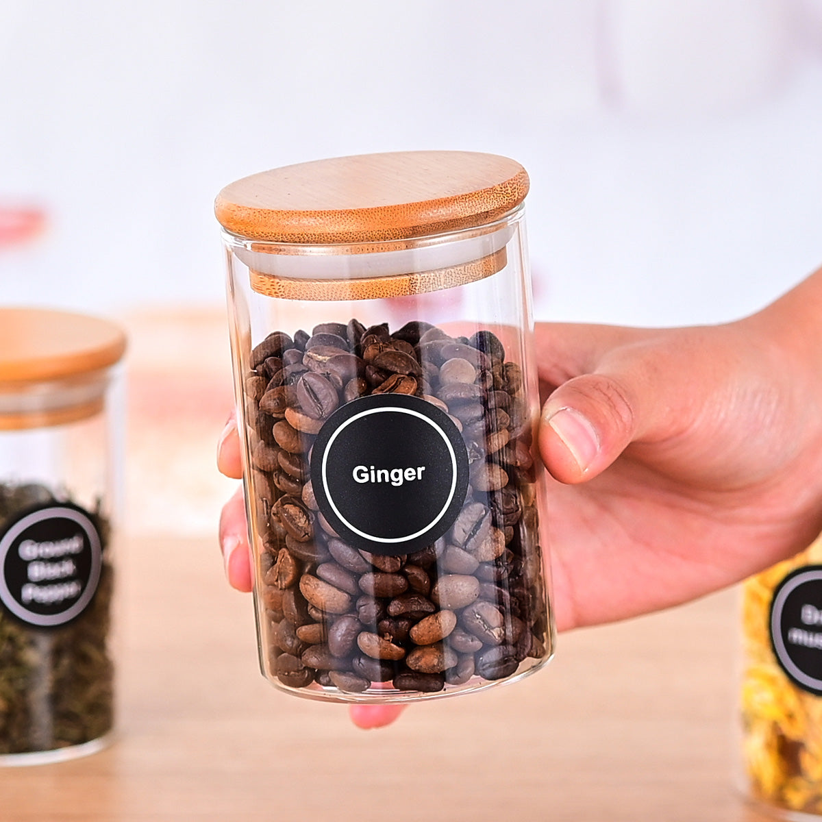 [vendor] 12 Pcs Round Spice Jars With Bamboo Lids And Stickers,