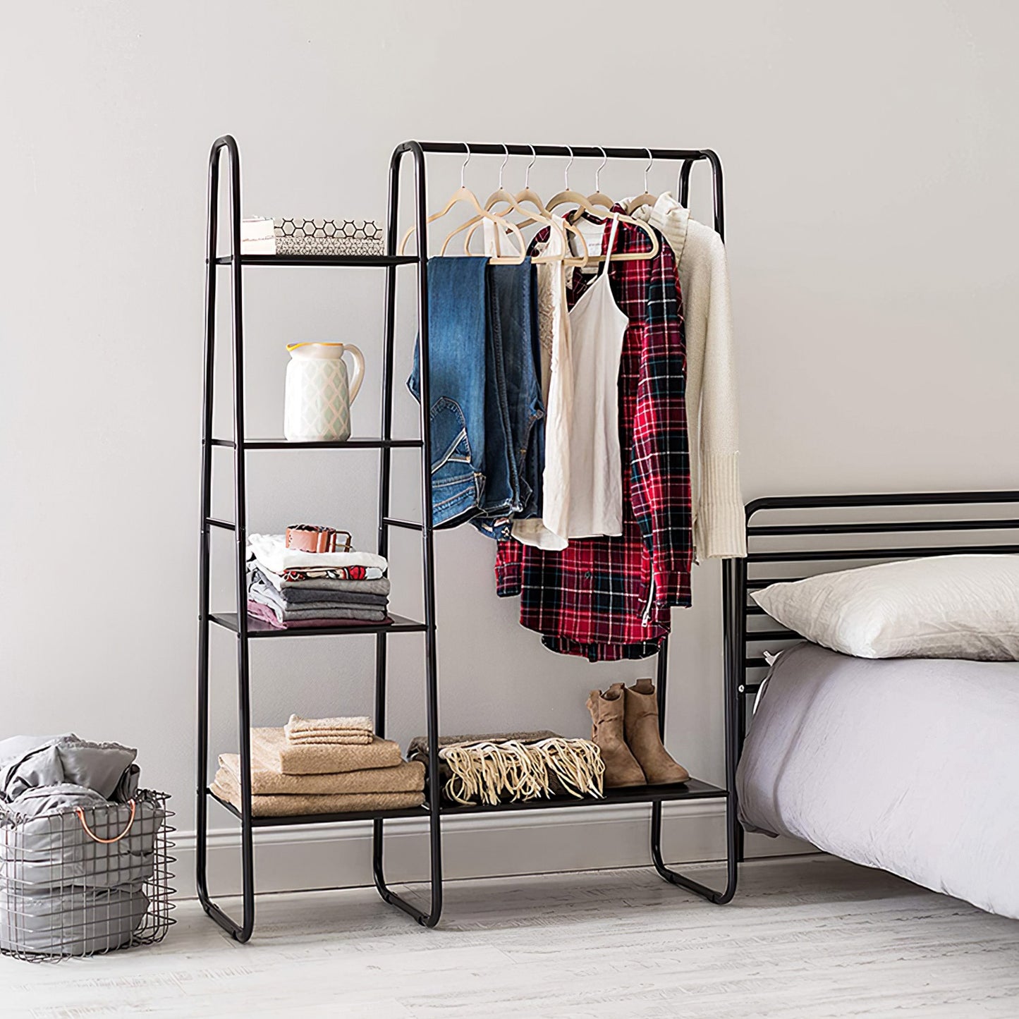 [vendor] 1Pc Metal Garment Hanging Rack Shoe Clothing Organizer