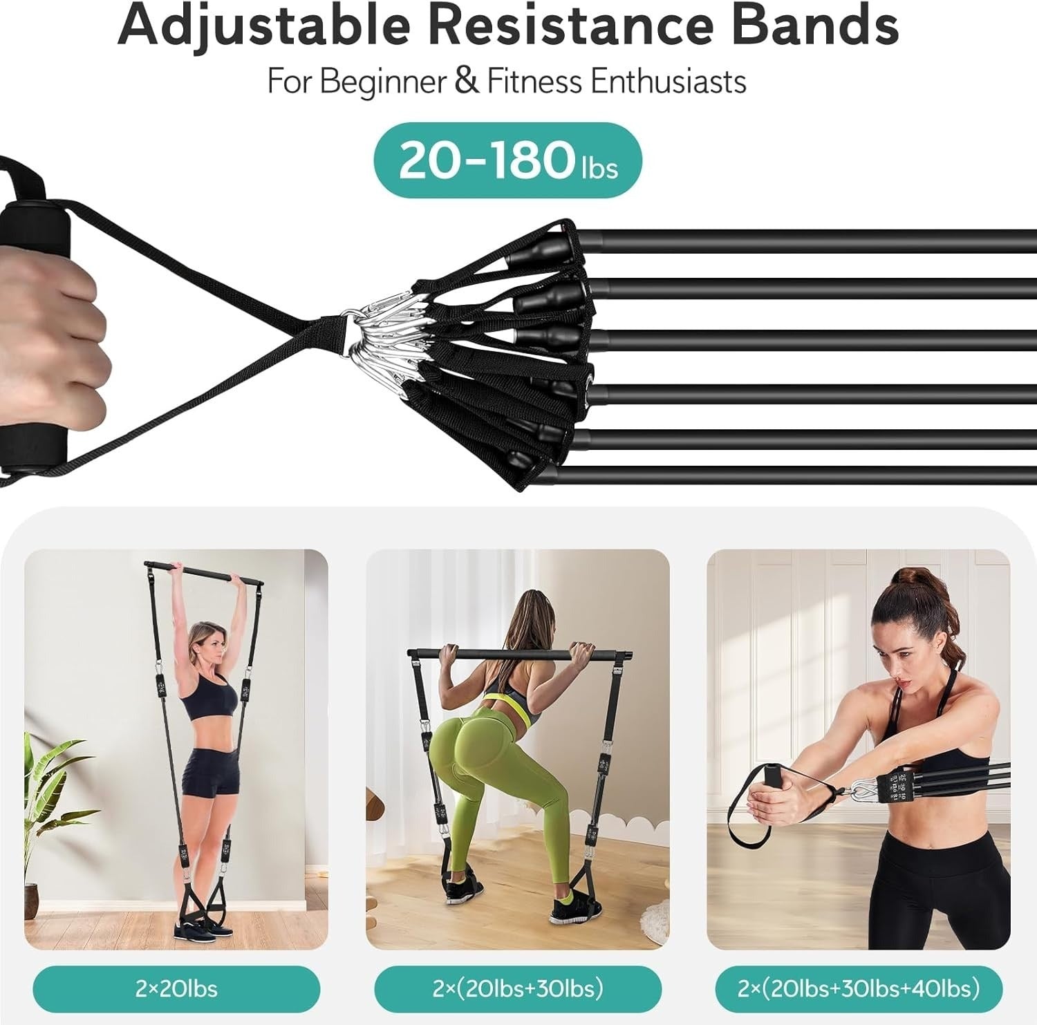 [vendor] Pilates Bar Kit With 6 Resistance Bands Home Gym Fitness