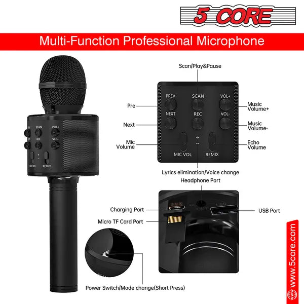 [vendor] 5 Core Microphone Wireless Karaoke Mic With Speaker 3 In