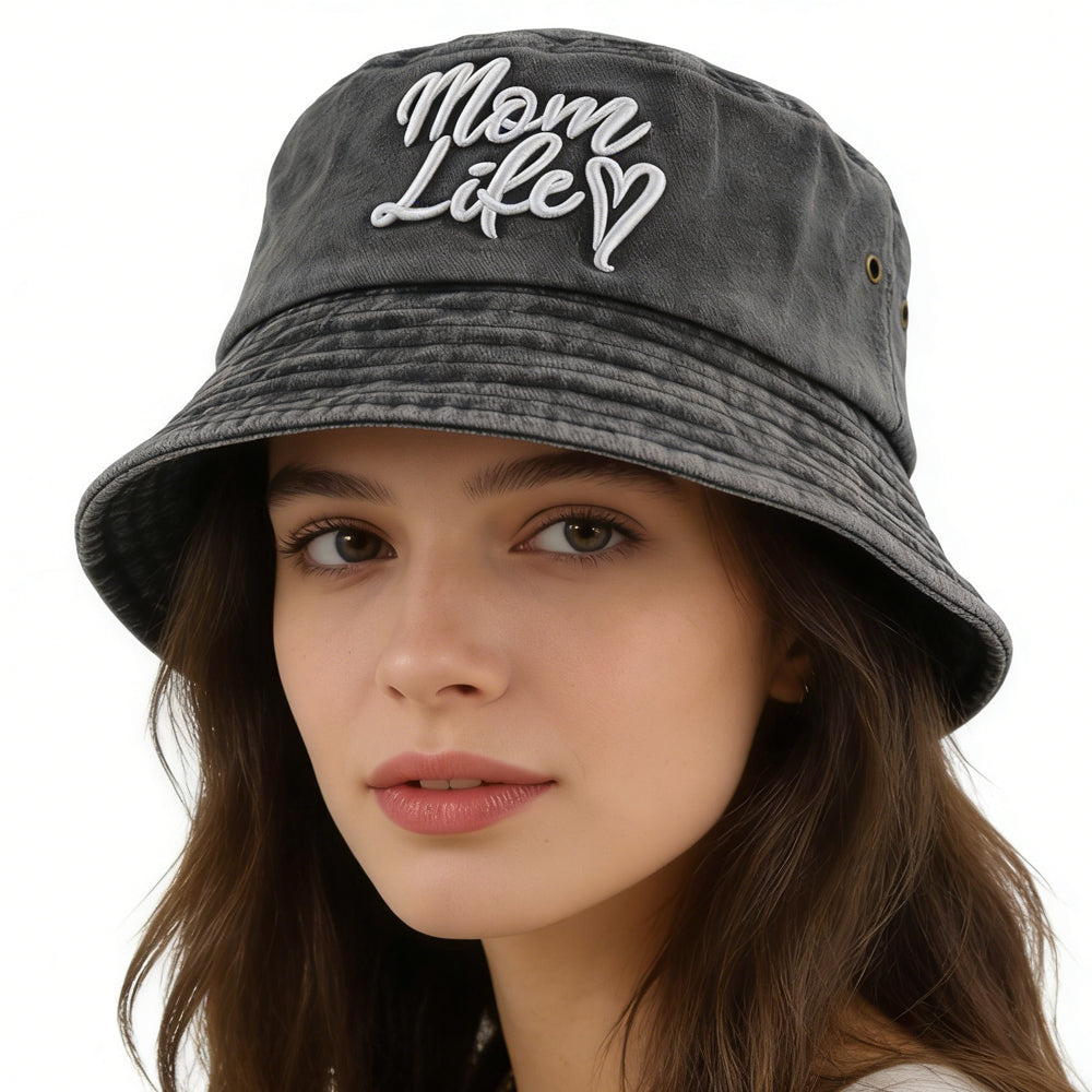 [vendor] Funny Mom Life Bucket Hat Sun Beach Hats, Washed Cotton