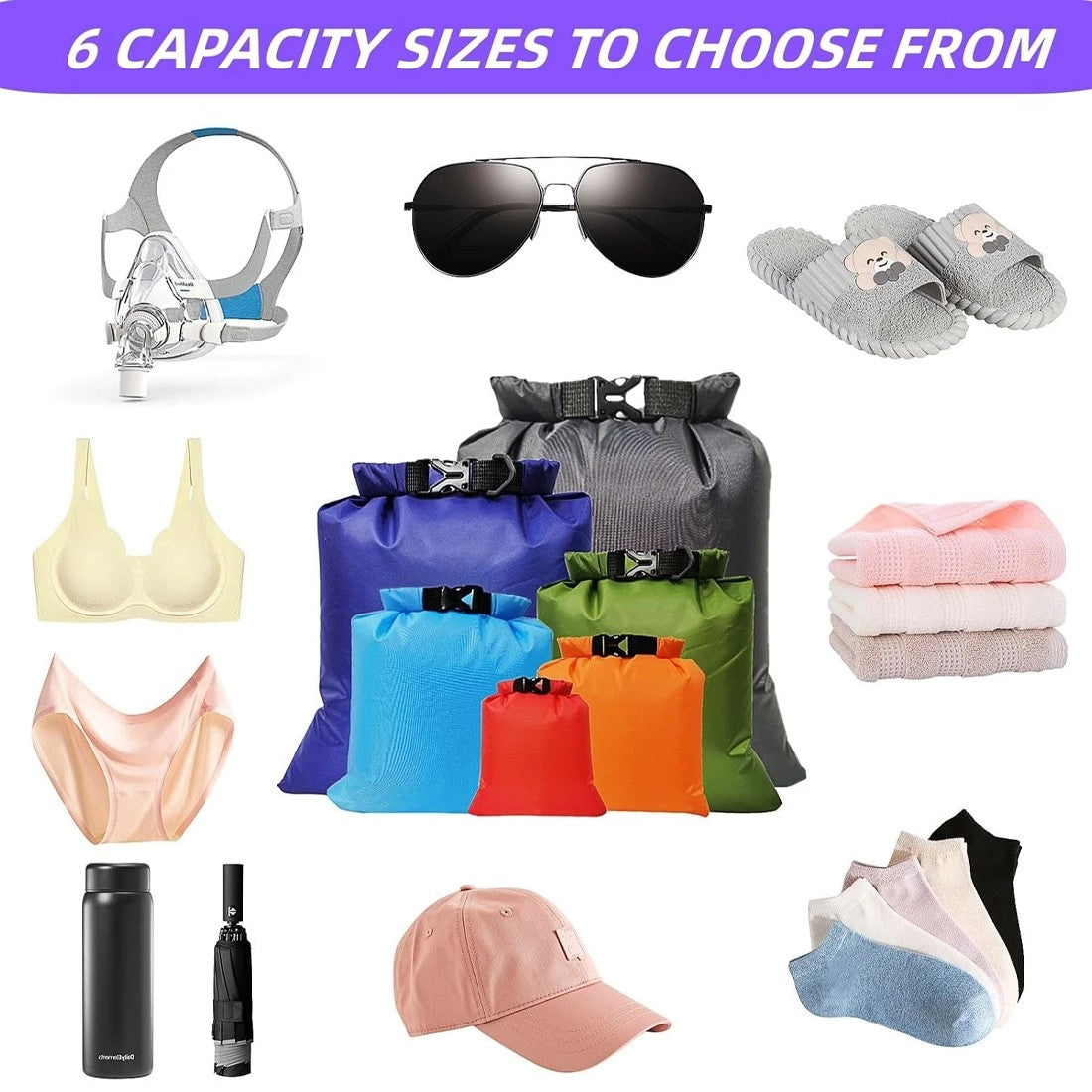 [vendor] 6Piece Waterproof Dry Bag Set Lightweight Rolltop Sacks