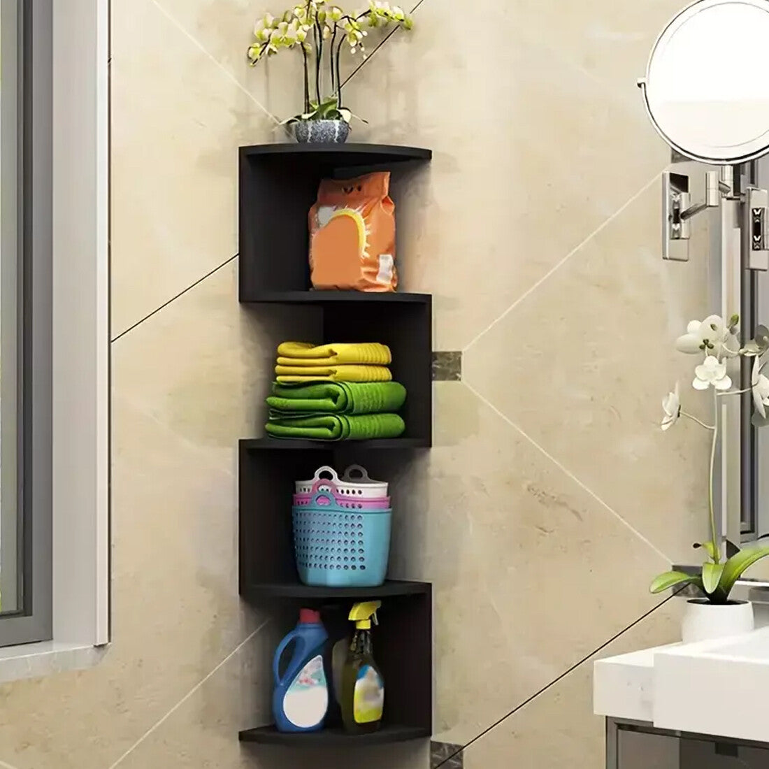 [vendor] 5 Tier Floating Corner Shelves Wooden Storage Display