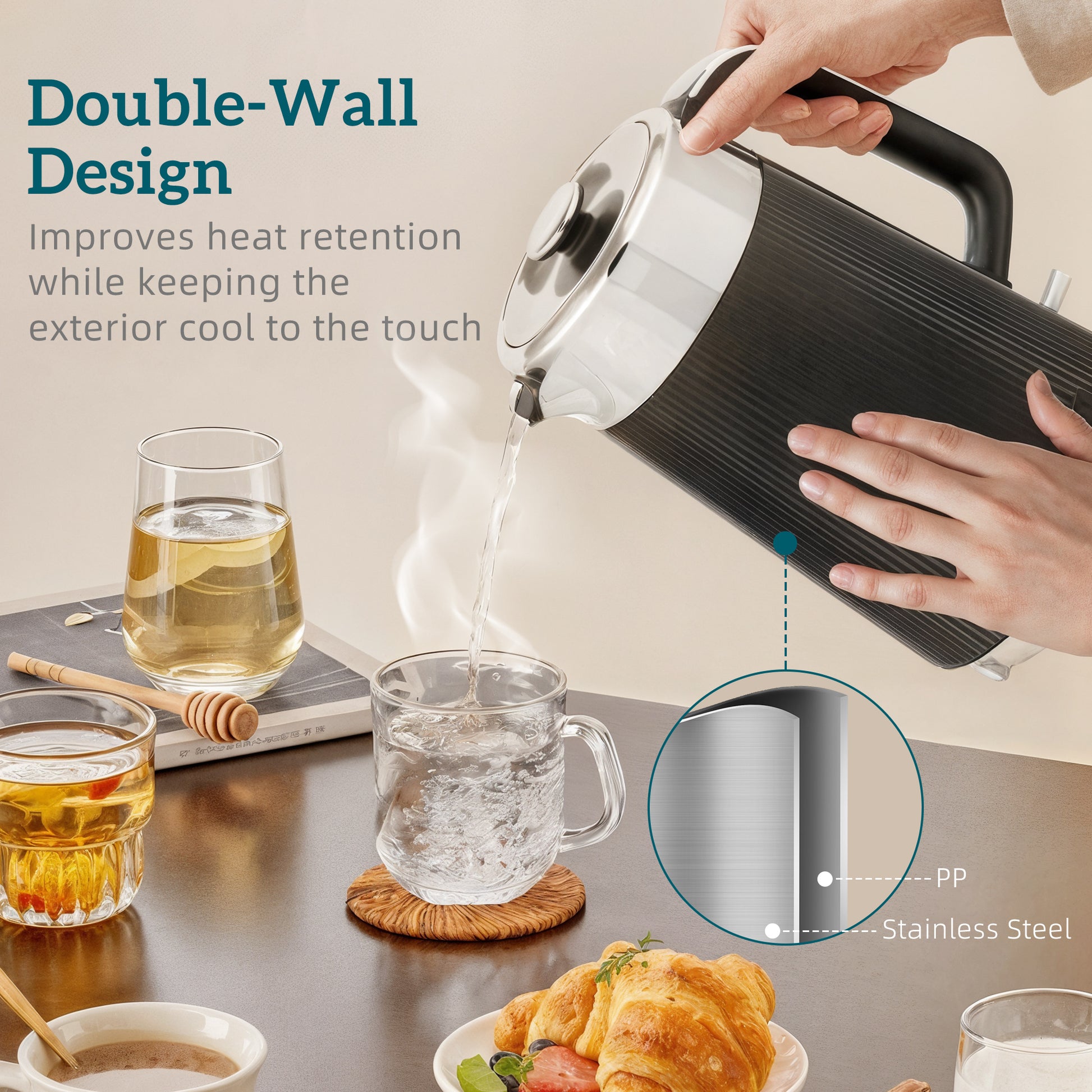 [vendor] Electric Stainless Steel Kettle And Toaster Set, 3000W
