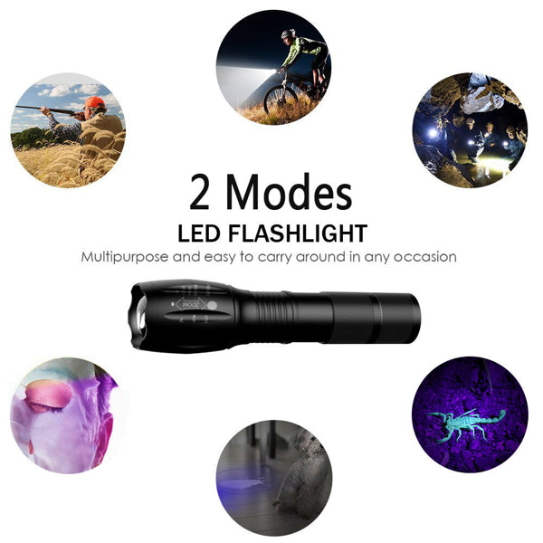 [vendor] (2 Pack) 2 IN 1 LED Flashlight UV + White Zoomable LED
