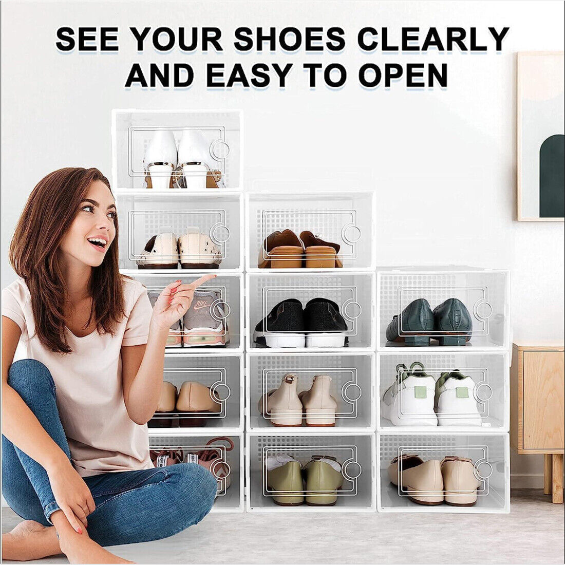 [vendor] 12Pcs Transparent Clear Shoe Storage Box Rack Plastic
