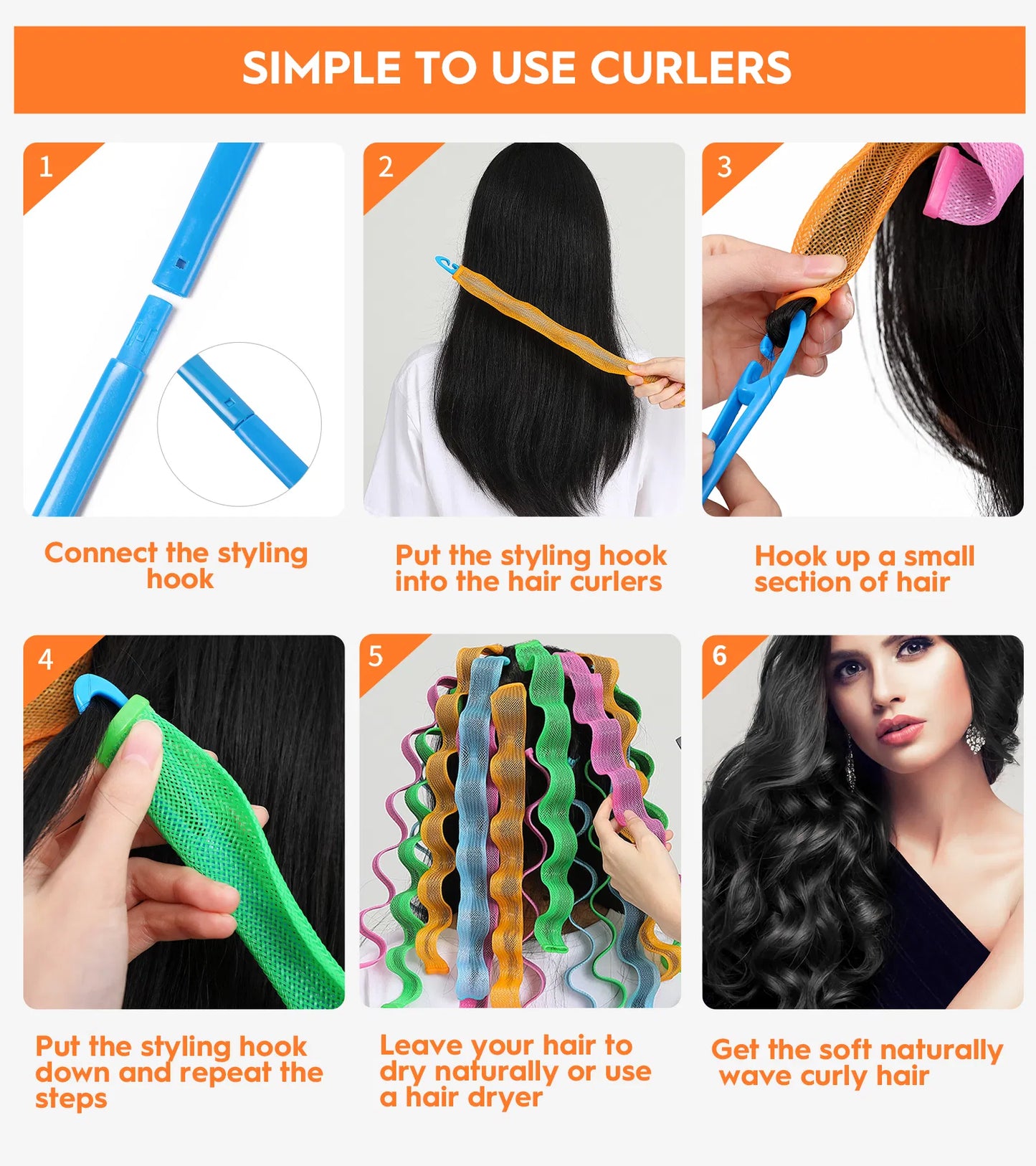 [vendor] 30 Pcs Heatless Hair Curlers Wave Curls Styling Kit With