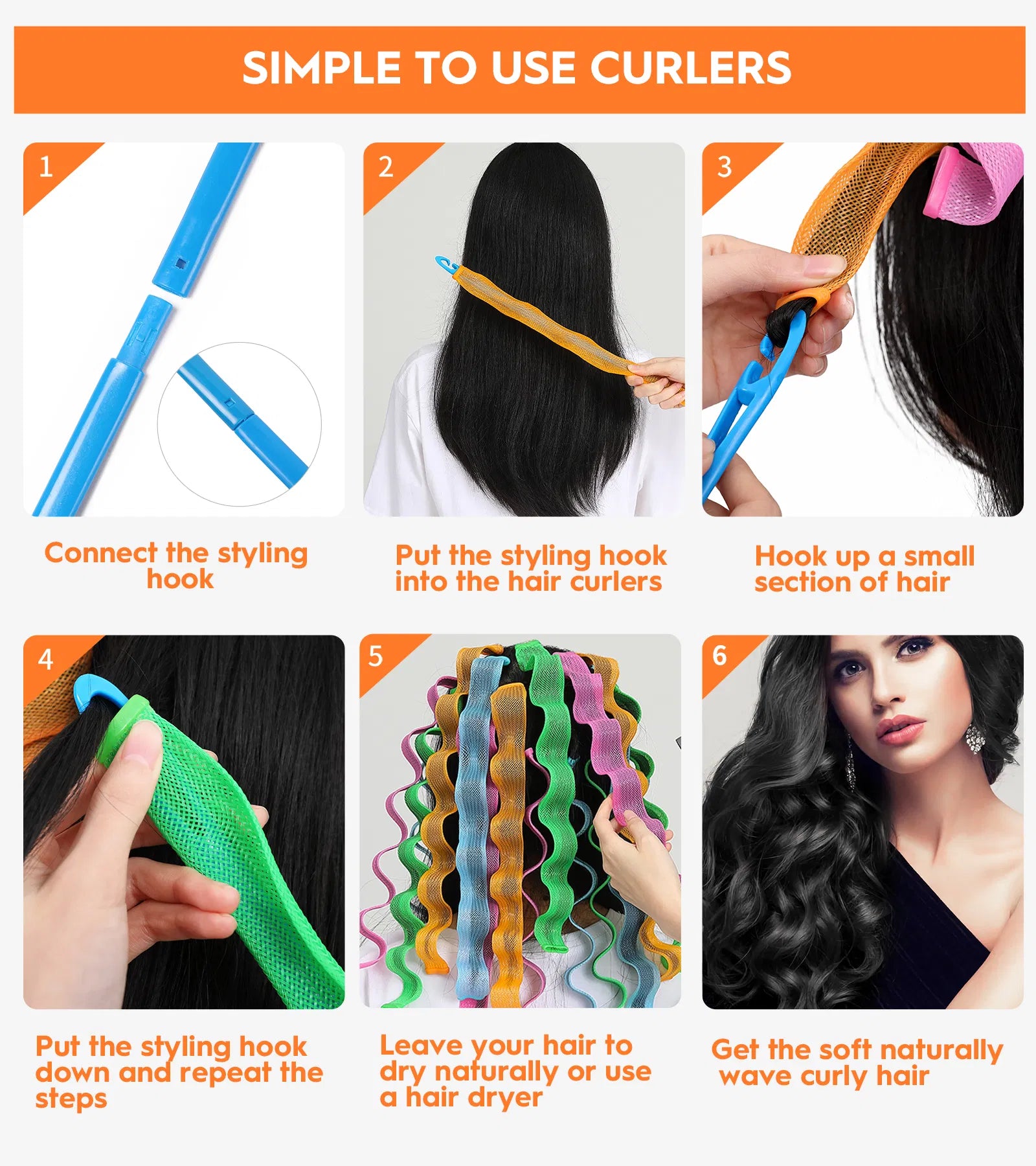 [vendor] 30 Pcs Heatless Hair Curlers Wave Curls Styling Kit With