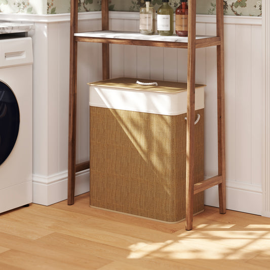 [vendor] Double Laundry Basket with Lid, 26.4 Gallon Bamboo