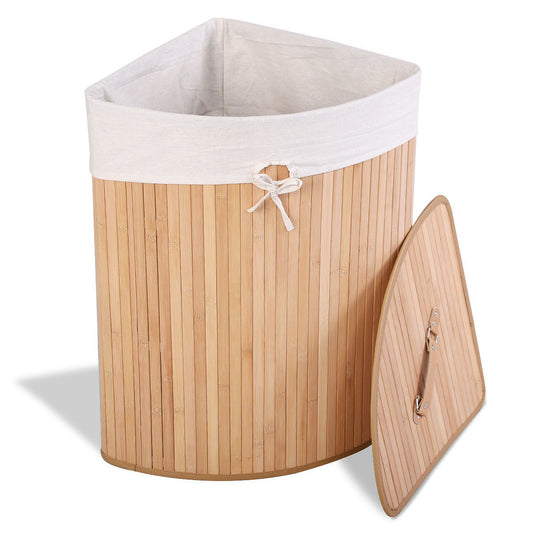 [vendor] Corner Bamboo Hamper Laundry Basket-Natural