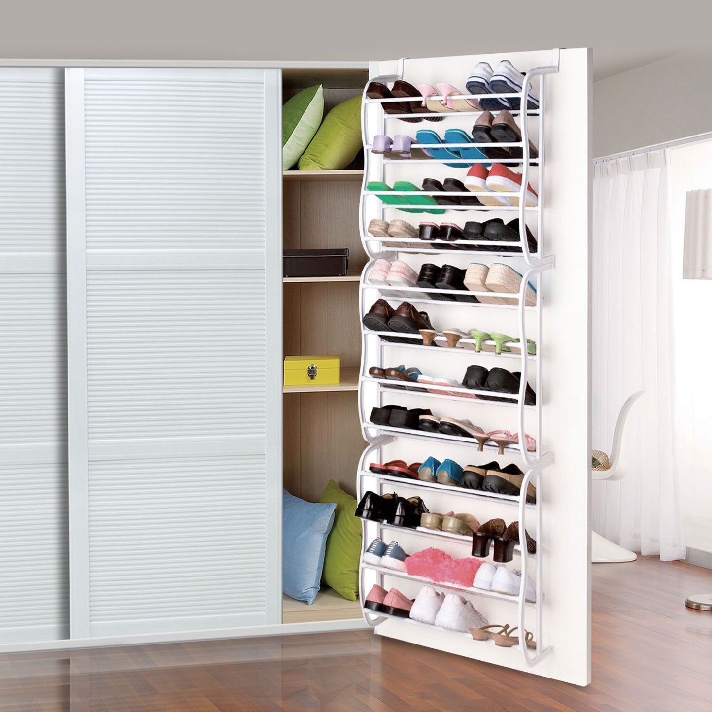 [vendor] 36 Pairs Over-The-Door Shoe Rack 12 Layers Wall Hanging