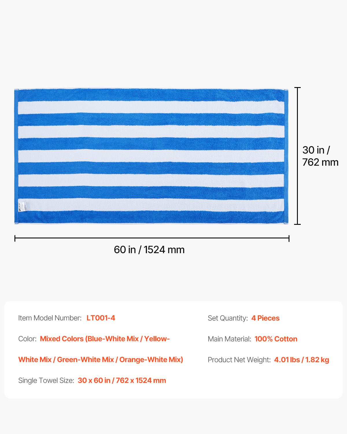 [vendor] Beach Towel 4 Pack Large Pool Towel 30 X 60 In