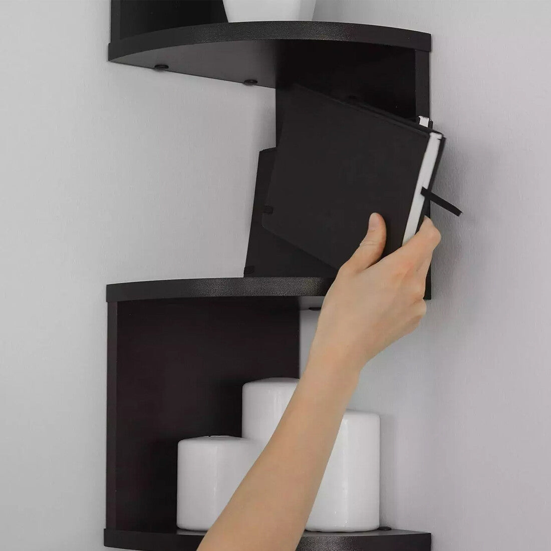 [vendor] 5 Tier Floating Corner Shelves Wooden Storage Display