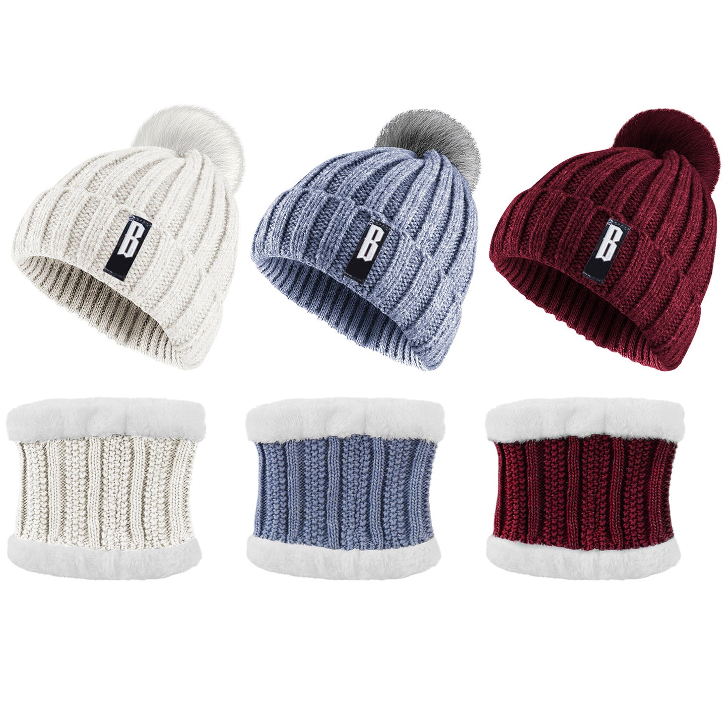 [vendor] 1Set Winter Beanie Hat Scarf Set Women Warm Knitting