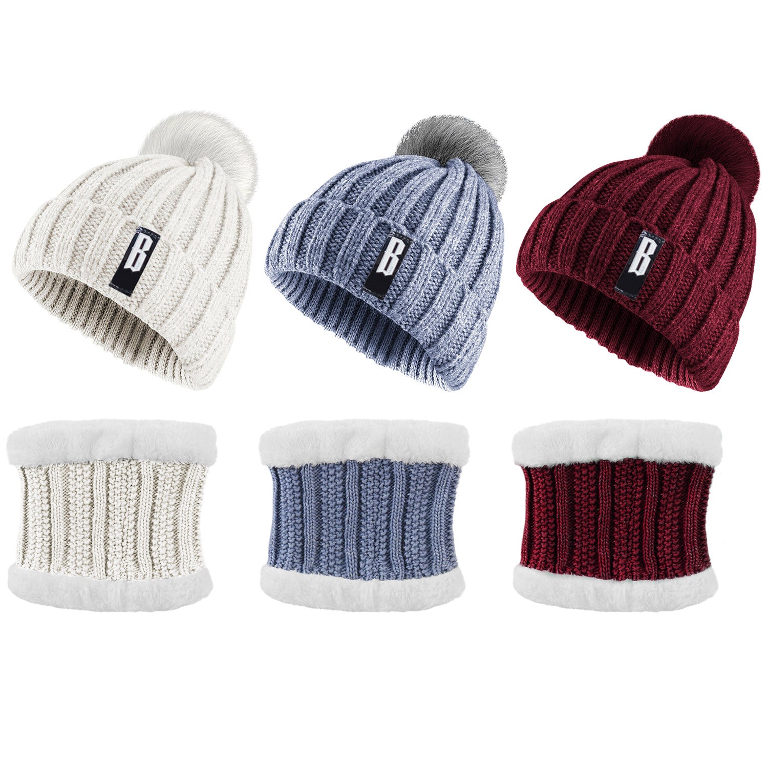 [vendor] 1Set Winter Beanie Hat Scarf Set Women Warm Knitting