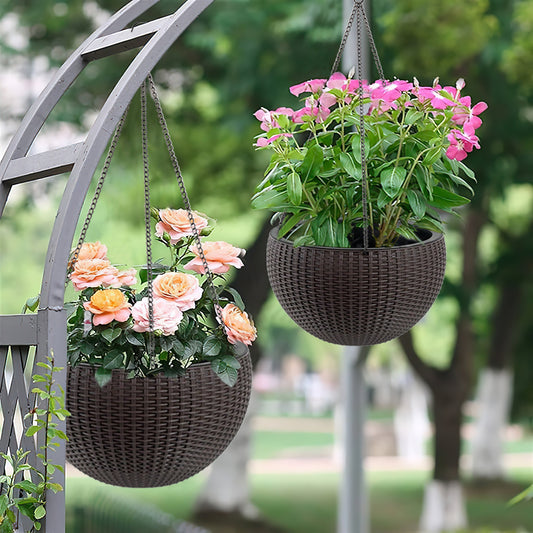 [vendor] 13.4 Inch Self-Watering Hanging Rattan-Inspired Planter