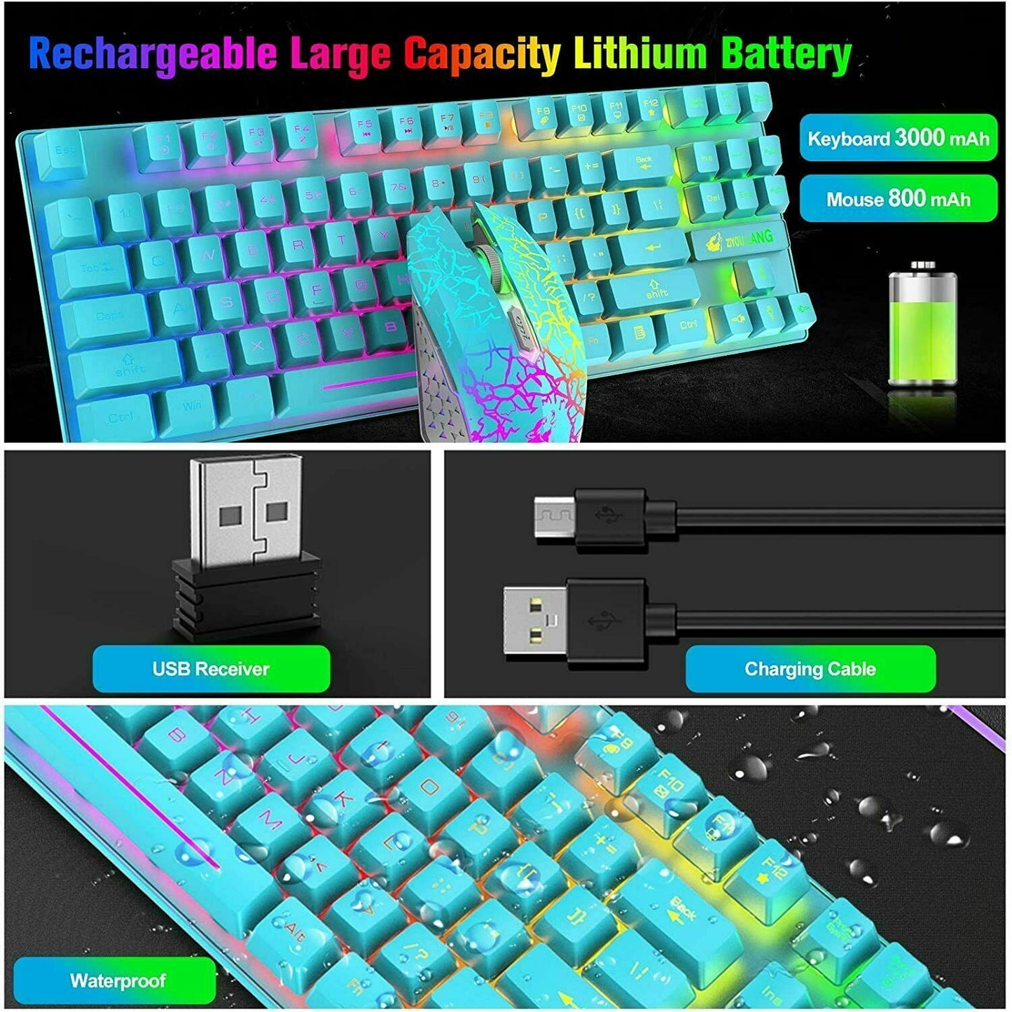 [vendor] T87 Wireless Gaming Keyboard And Mouse Rainbow Backlit