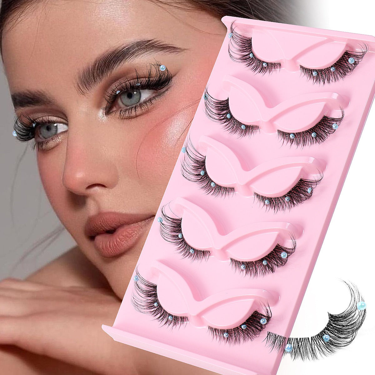 [vendor] 5 Pairs False Lashes Eyelashes Extension Cluster, Clear