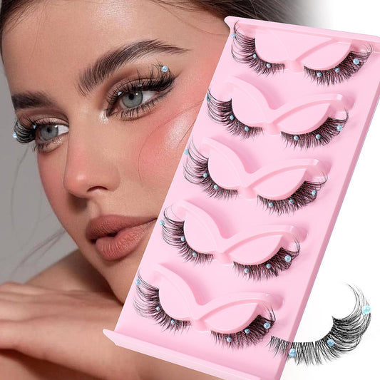 [vendor] 5 Pairs False Lashes Eyelashes Extension Cluster, Clear
