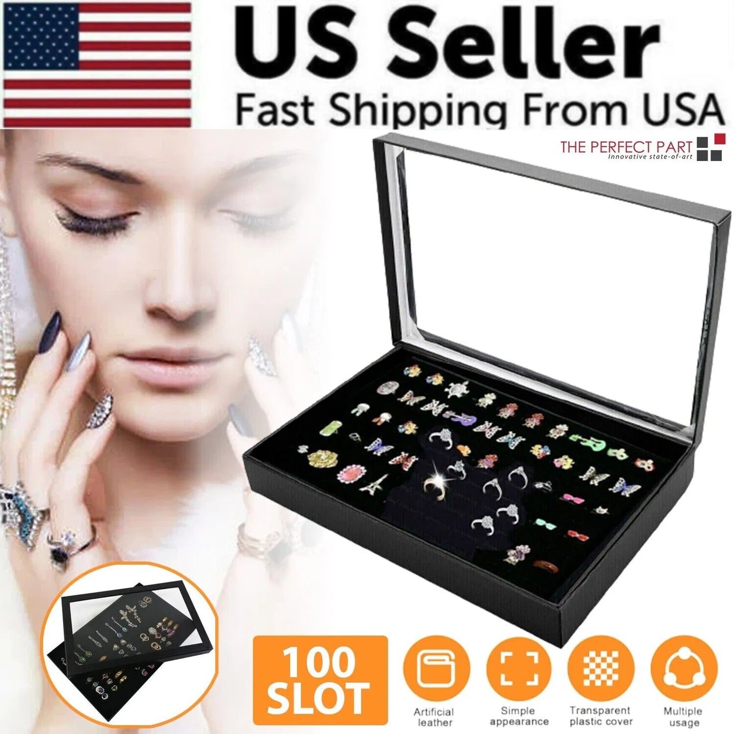 [vendor] Slots Jewelry Ring Display Organizer Tray Holder