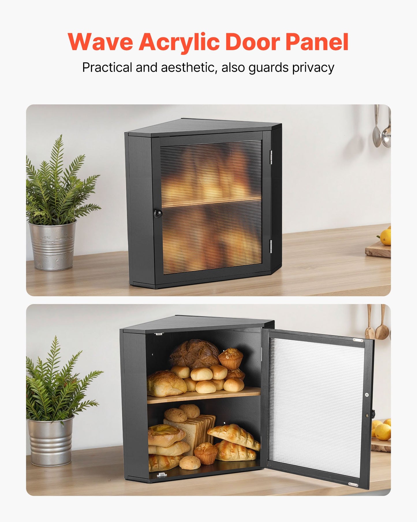 [vendor] Corner Bread Box For Kitchen Counter Double Layer Bamboo