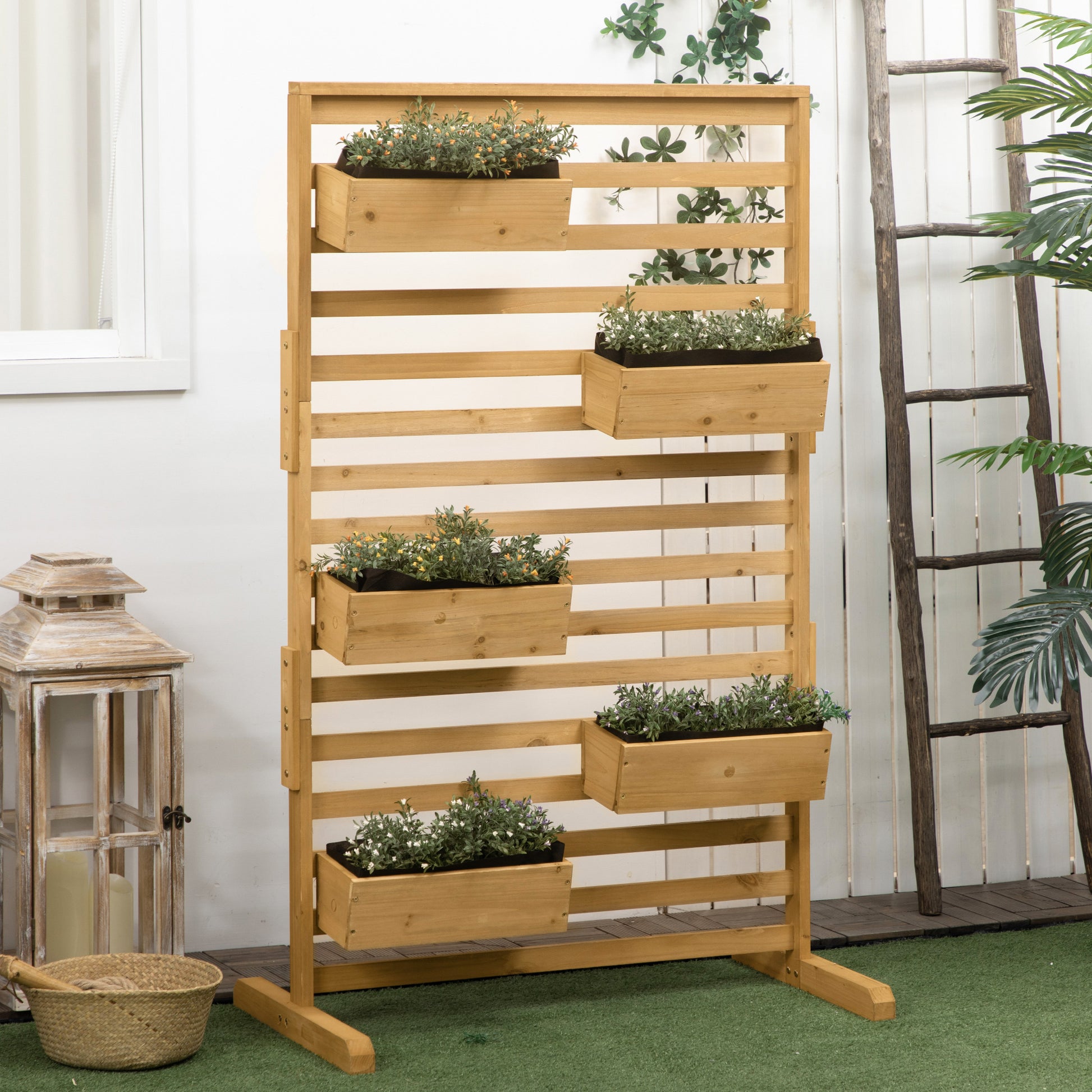 [vendor] Wooden Plant Trellis Stand with 5 Hanging Planter Boxes,