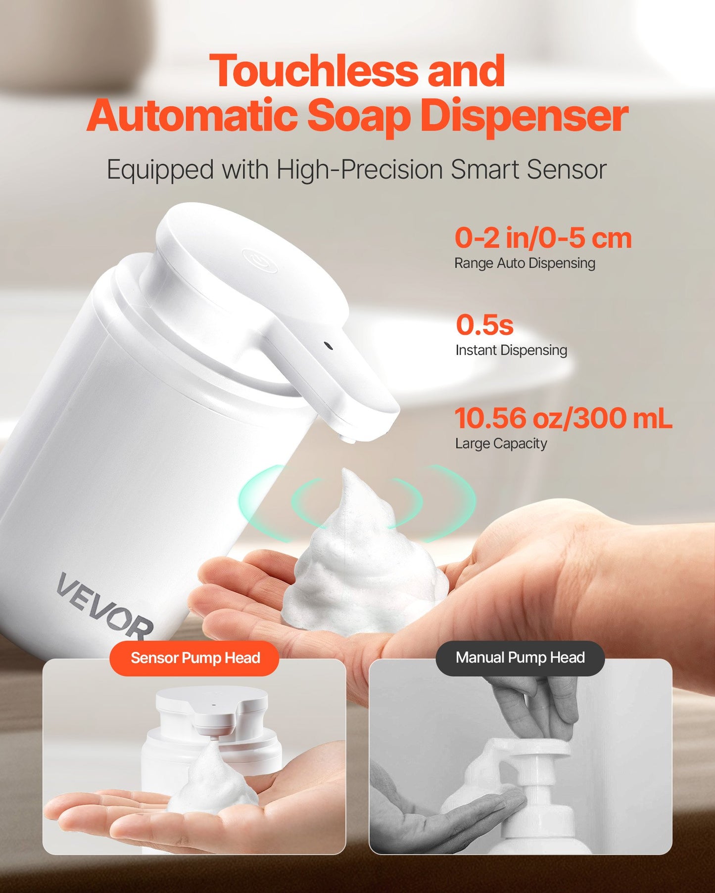 [vendor] Soap Dispenser, 300 Ml / 10 Oz, Rechargeable Automatic