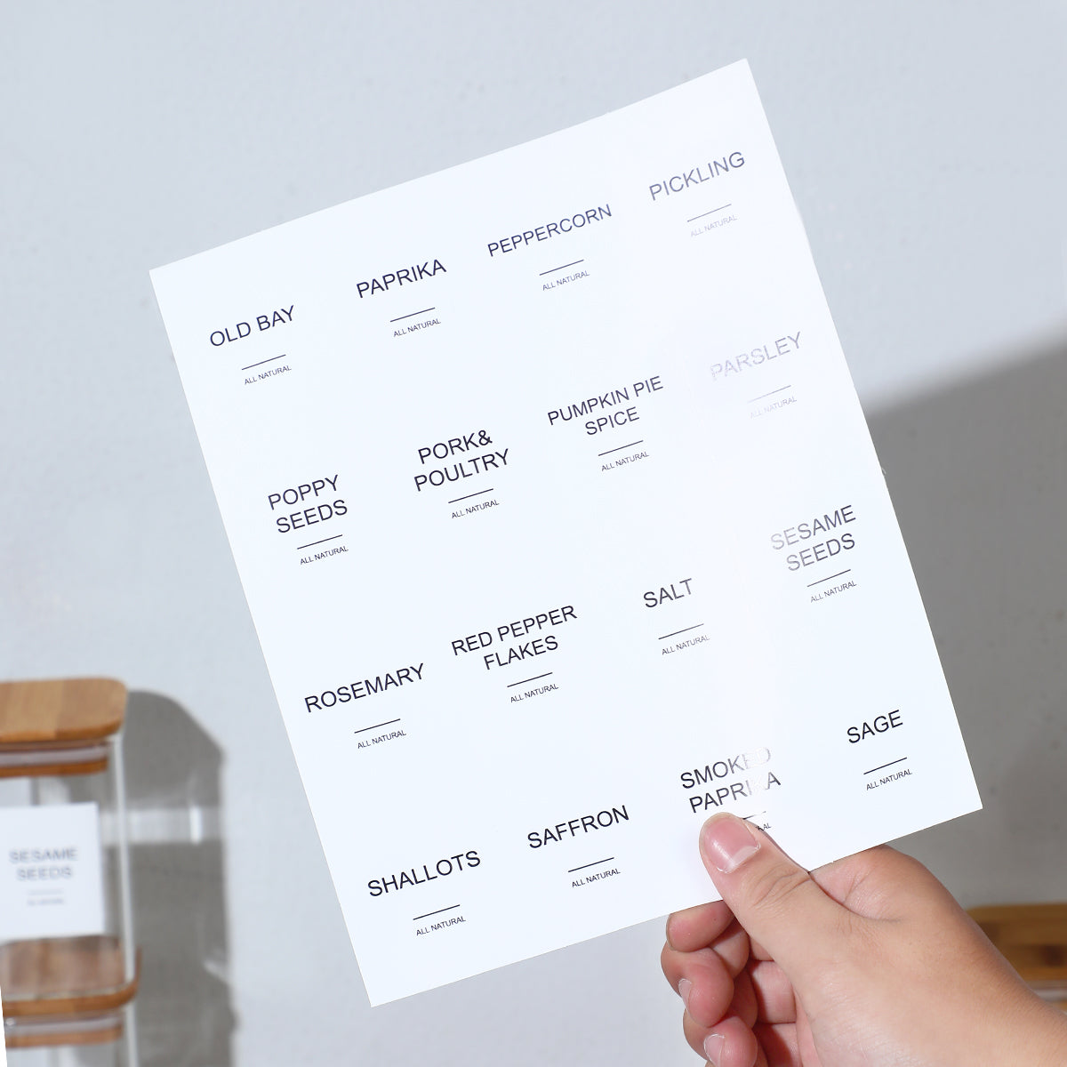 [vendor] 18 Pcs Square Spice Jars With 72 Stickers, Kitchen