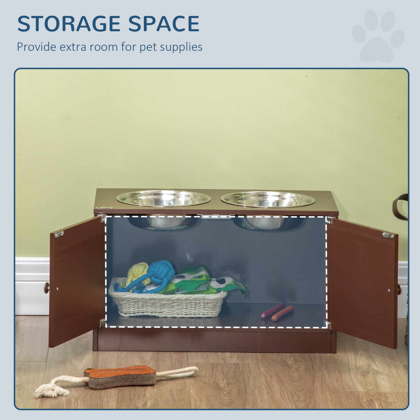 [vendor] Elevated Dog Bowls with Storage Cabinet, Raised Dog Bowl Stand Pet