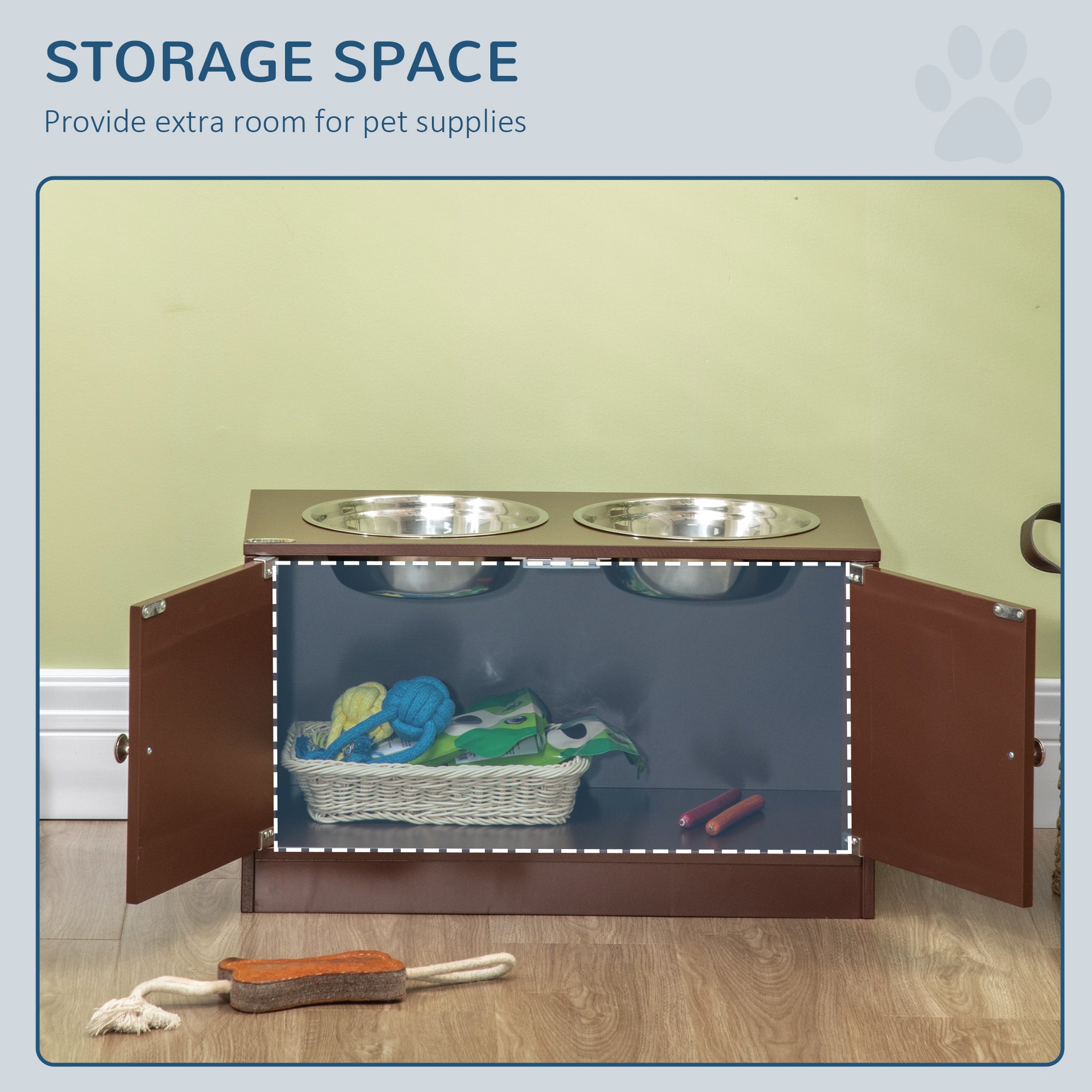 [vendor] Elevated Dog Bowls with Storage Cabinet, Raised Dog Bowl Stand Pet