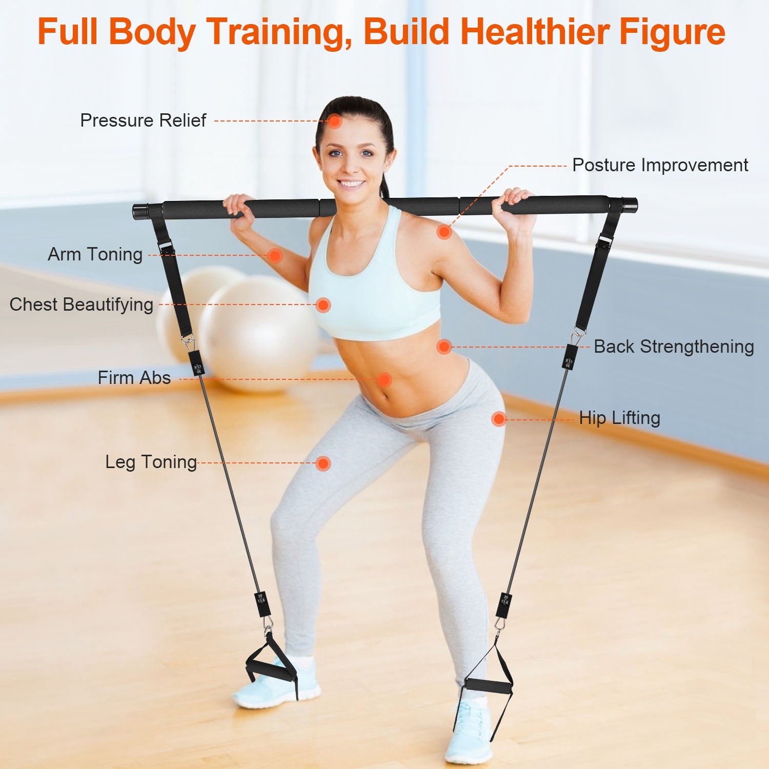 [vendor] 100LBS OR 180LBS Band Options - 1Pc Pilates Bar Kit