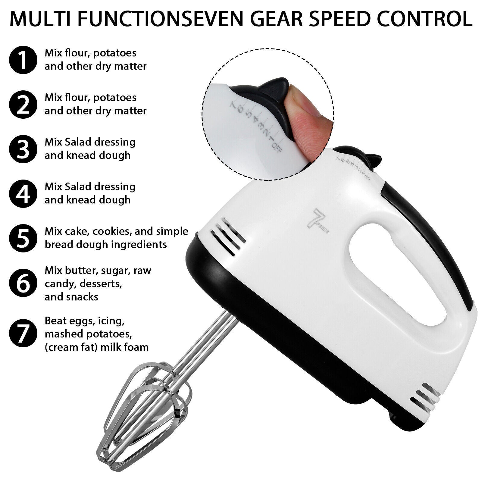 [vendor] Electric Handheld Whisk 7 Speed Hand Mixer Kitchen Egg