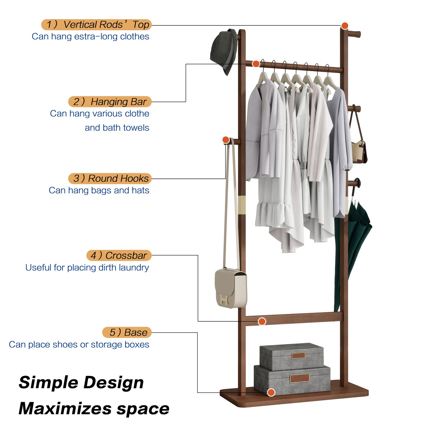 [vendor] Coat Racks Solid Wood Hanger 23.6x 11x71in Solid