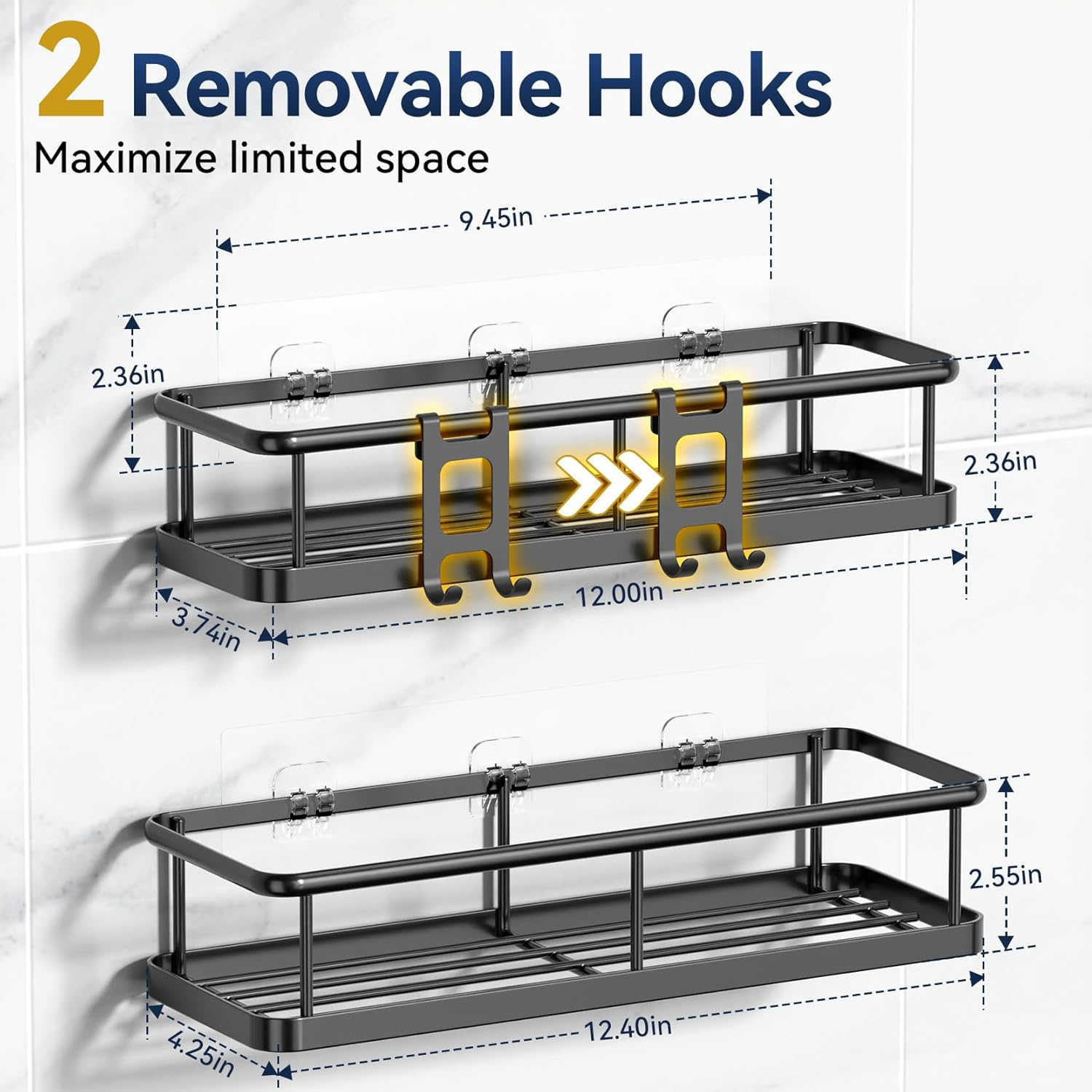 [vendor] 2 Pack Black Adhesive Shower Caddy Rustproof Large