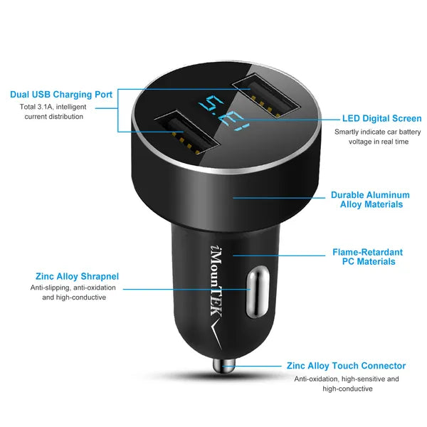 [vendor] Universal 15W/3.1A Dual USB Car Charger Adapter Aluminum
