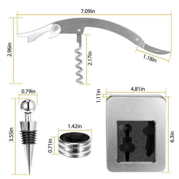 [vendor] 3Pcs Corkscrew Bottle Opener Set Tool Foil Cutter Drip