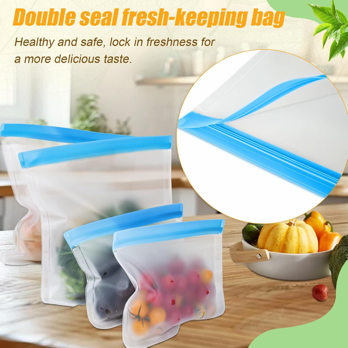 [vendor] Reusable Silicone Food Storage Bags, Leakproof