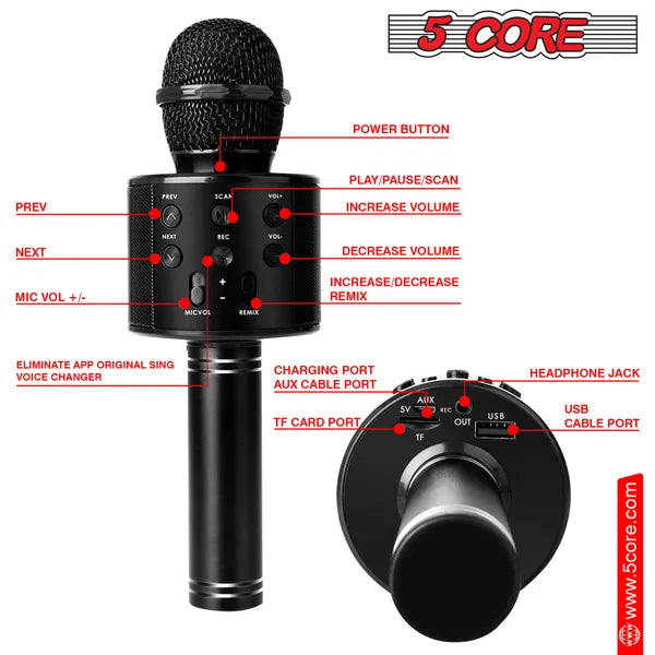 [vendor] 5 Core Microphone Wireless Karaoke Mic With Speaker 3 In