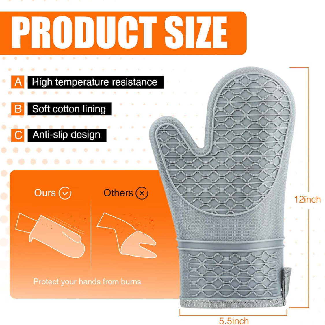 [vendor] Silicone Oven Mitts, Heat Resistant 2PCS Oven Mitts With