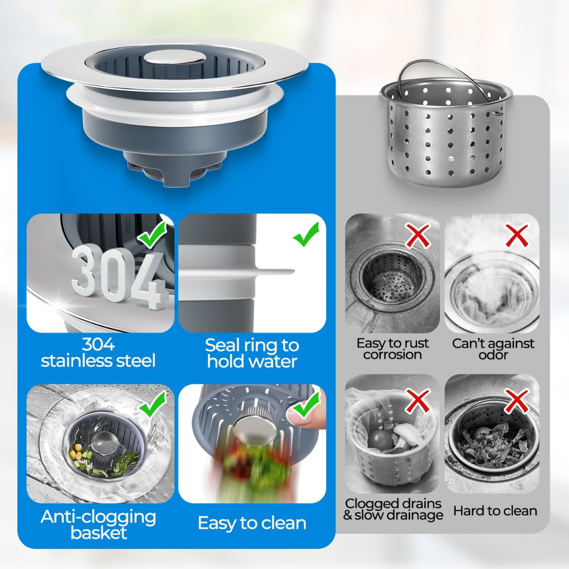 [vendor] Sink Drain Strainer Sink Stopper Kitchen Drain, 3 In 1
