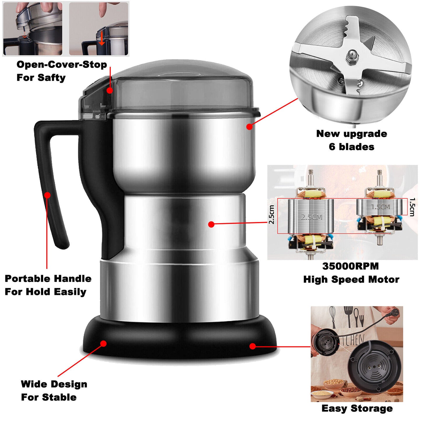 [vendor] 300W Electric Coffee Grinder Grinding Milling Bean Nut