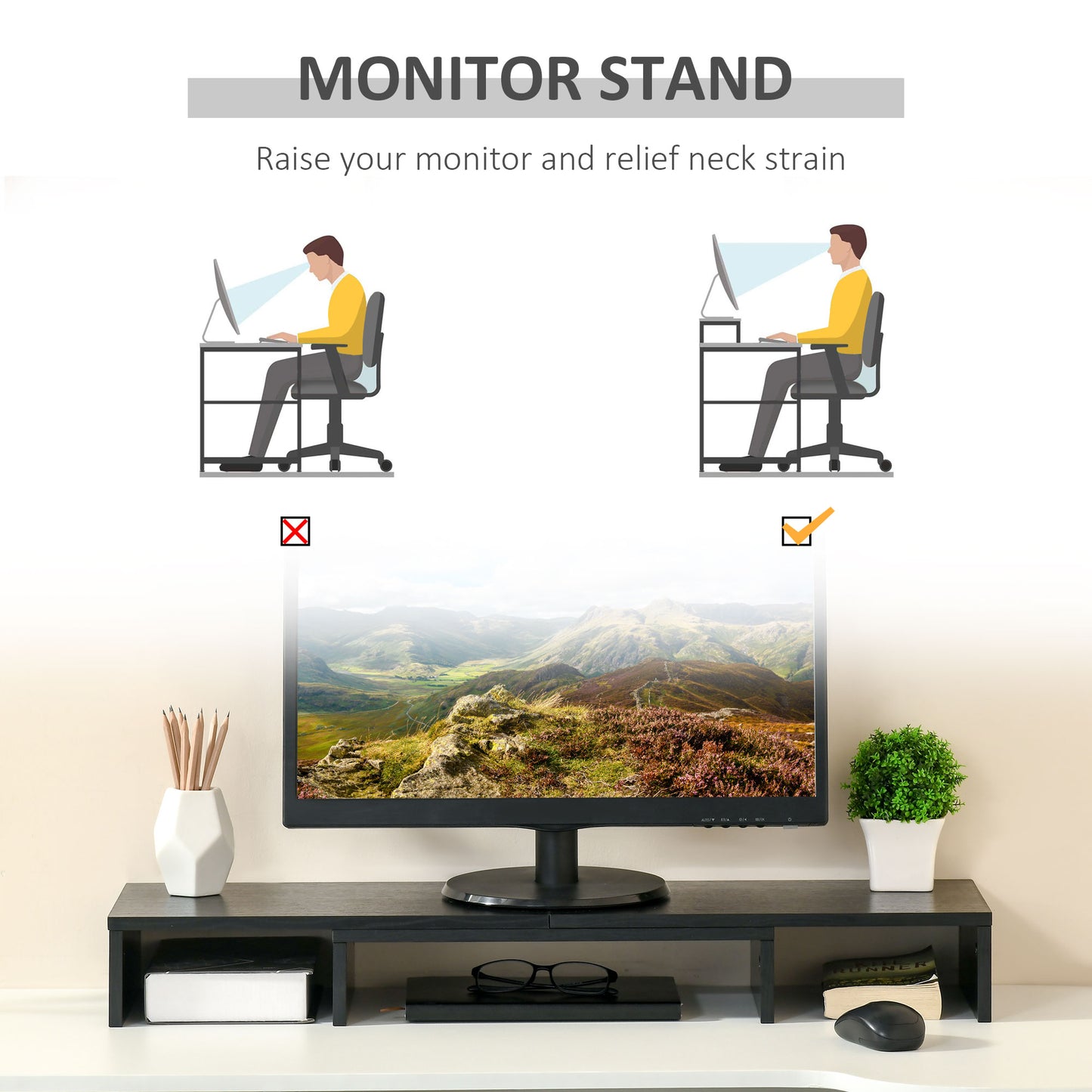 [vendor] Vinsetto Dual Monitor Stand Riser With Adjustable Length
