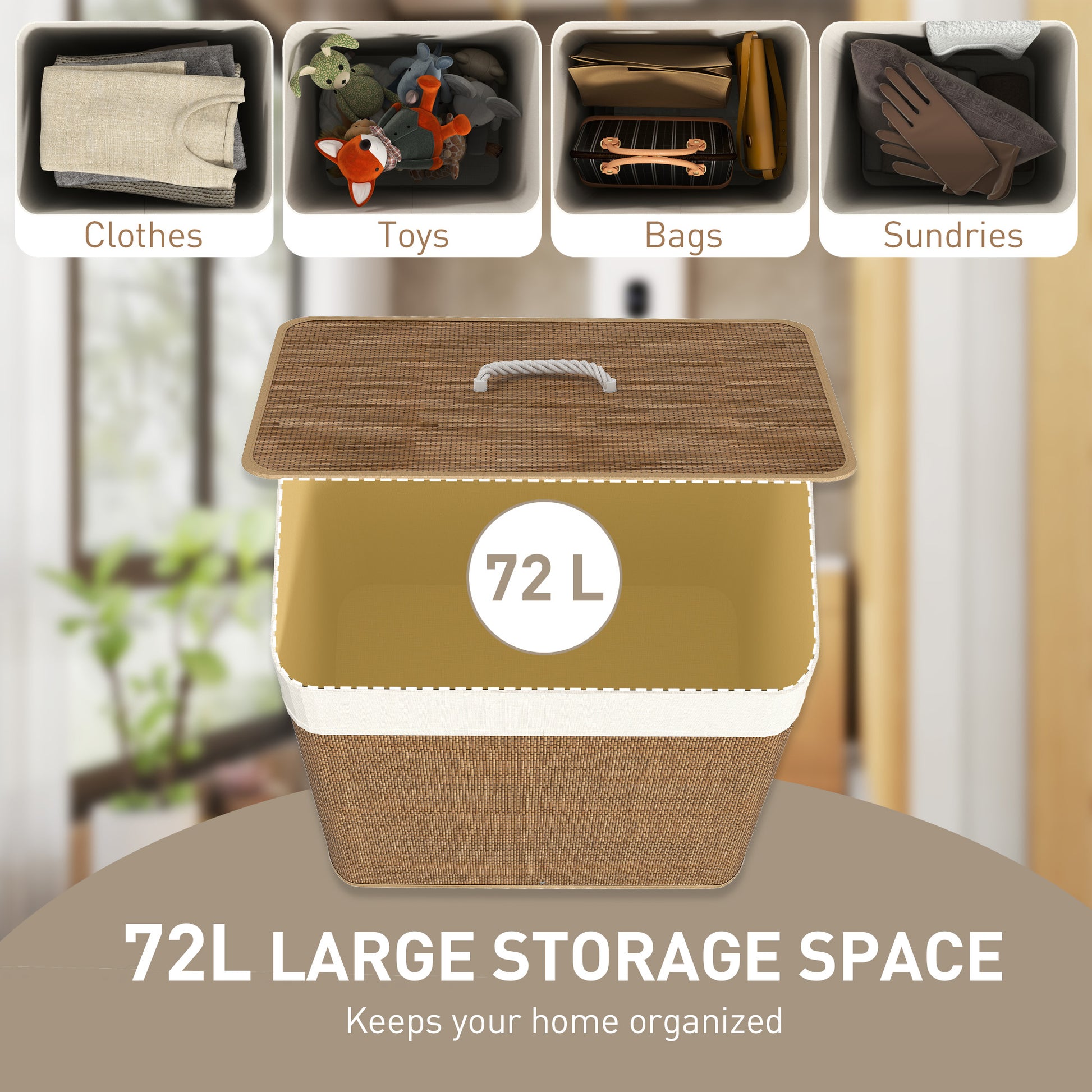 [vendor] Bamboo Laundry Basket With Lid, 72L Laundry Hamper With