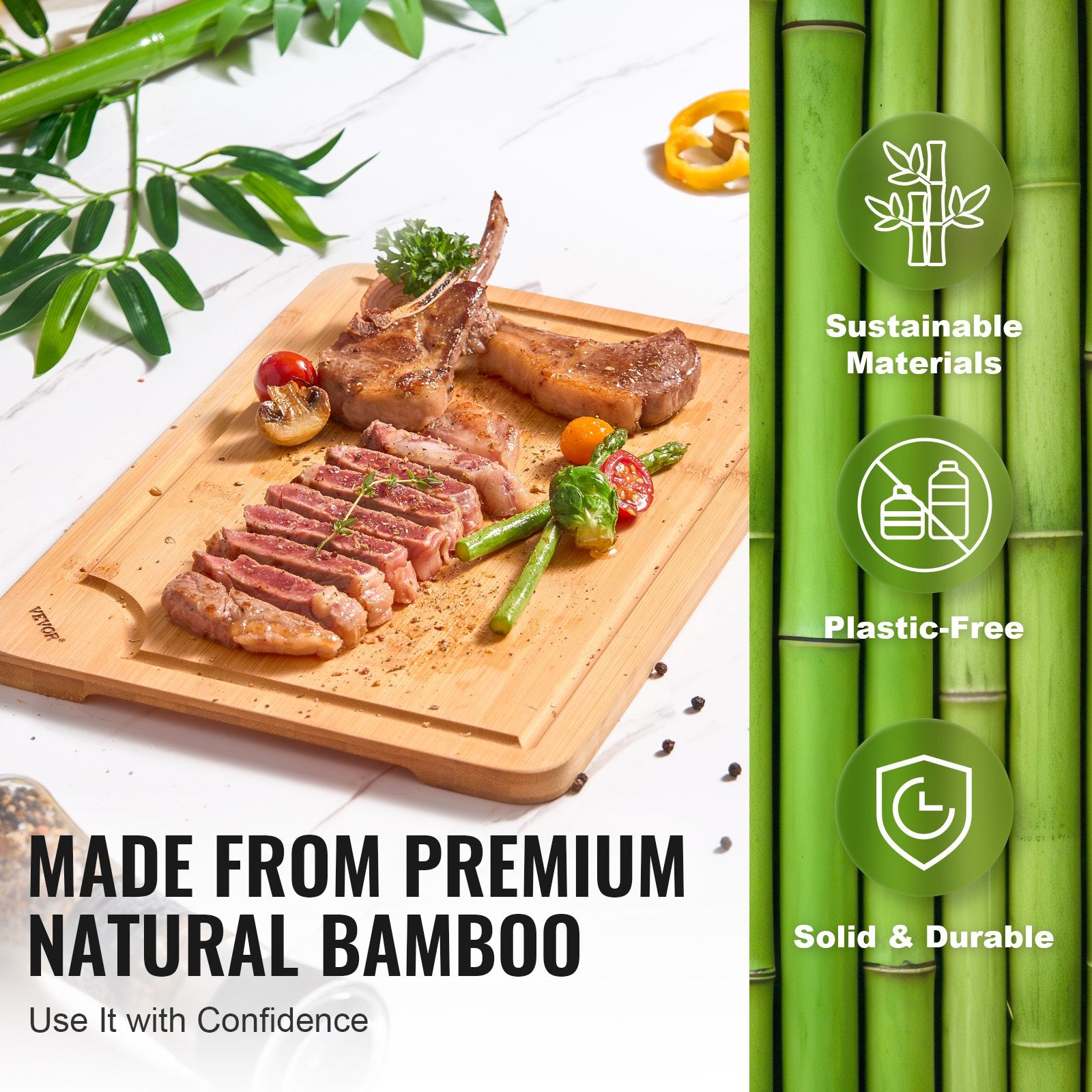 [vendor] Bamboo Cutting Board Premium Versatile Cut Board With