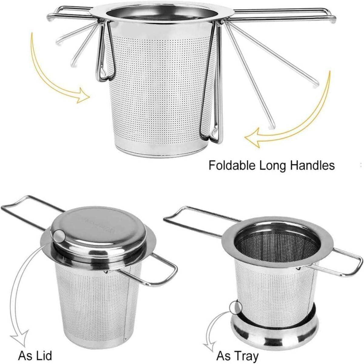 [vendor] Stainless Steel Tea Strainer With Dual-Purpose Lid &