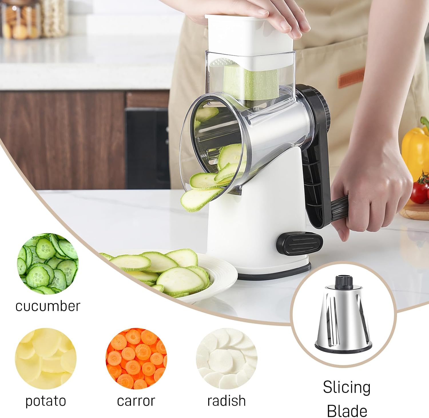 [vendor] 4 In 1 Large Cheese Grater, Hand Crank Rotary Shredder,