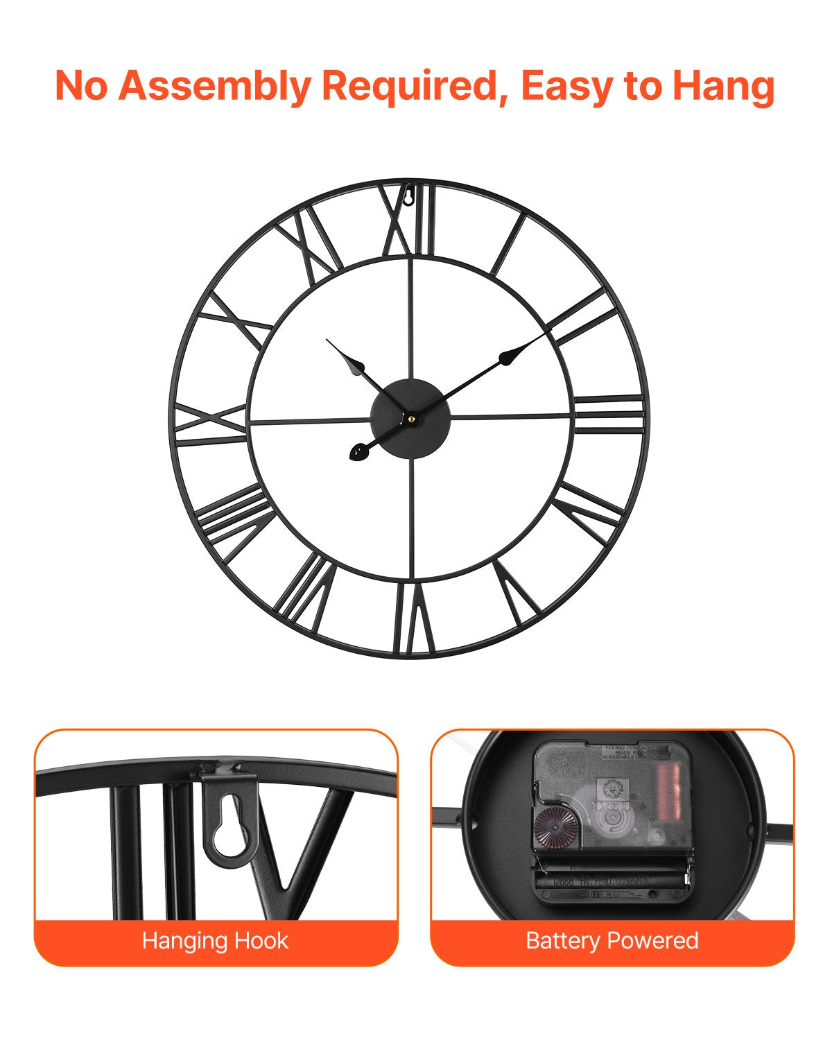 [vendor] Wall Clock, 24 In Wall Clock Roman Numerals, Battery