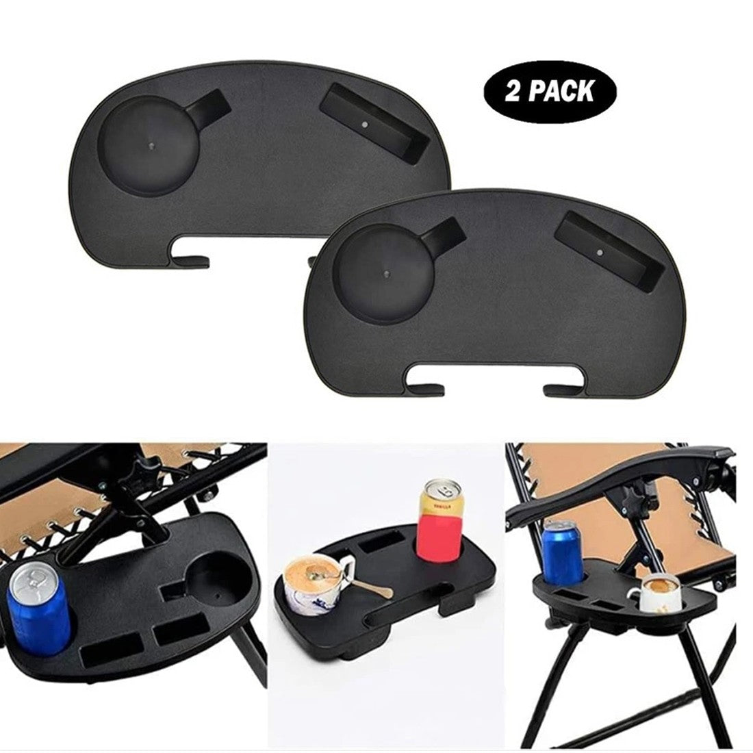 [vendor] 2PCS Clip On Camping Chair Side Table Cup Holder & Phone